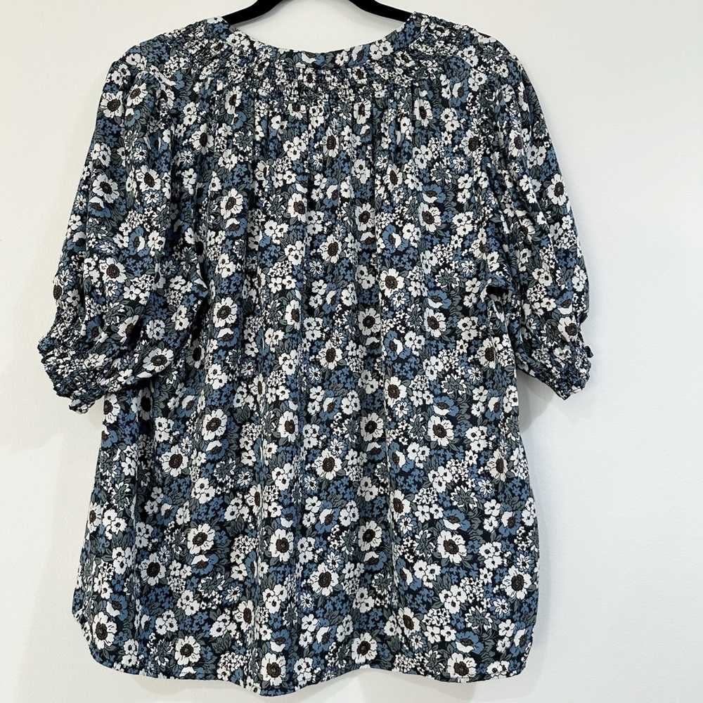 Boden Blue Floral Silk Blouse Size 14 - Picture 4 of 6